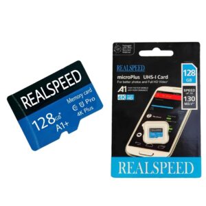 REALSPEED PRO Plus microSD Memory Card, 128GB MicroSDXC, Up to 130 MB/s, Full HD & 4K UHD, UHS-I, C10, U1, V30, A1 for Android Phones, Tablets, Action Camera,