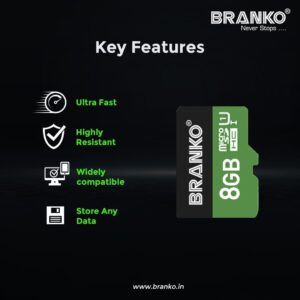 Branko 8GB Micro SD Card Class10 Memory Card (110MB/s R – 90MB/s W)