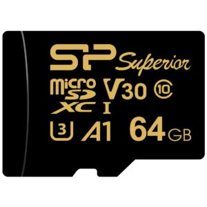 SP Silicon Power 64Gb High Endurance Microsdxc Uhs-I Micro Sd Card with Adapter, Optimized for 4K Uhd Video Recording, Class 10 U3 V30 A1 Microsd Memory Card, Superior Golden Series