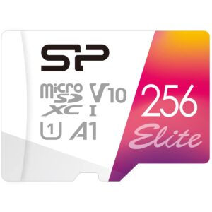 SP Silicon Power Silicon Power 256GB microSDXC UHS-I Micro SD Card with Adapter, Up to 100MB/s Read, Class 10 U1 V10 A1 Full HD Video microSD Memory Card, Elite Series