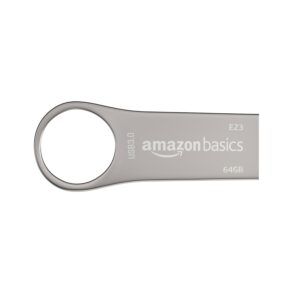 Amazon Basics 64 GB USB 3.0 Pen Drive | Flash Drive | Read Speed Upto 120 MB/s | with Key Ring | Metallic (Silver)