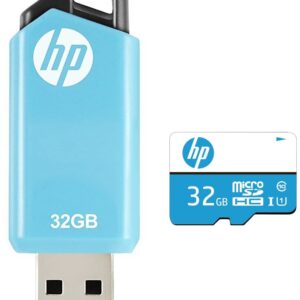 HP 32GB Class 10 MicroSD Memory Card (U1 TF Card 32GB) & v150w 32GB USB 2.0 Flash Drive (Blue)