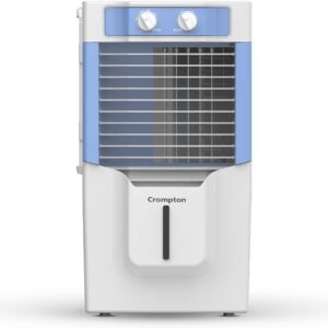 Crompton Ginie Neo Table-Top Personal Air Cooler- 10L; with 4-Way Air Deflection and High Density Honeycomb pads; White & Blue