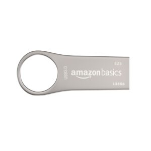 Amazon Basics 128 GB USB 3.0 Pen Drive | Flash Drive | Read Speed Upto 120 MB/s | with Key Ring | Metallic (Silver)