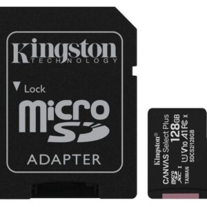 Kingston Canvas Select Plus 128GB microSD Card Class 10 UHS-I speeds up to 100MB/s with Adapter (SDCS2/128GBIN), Black