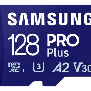 SAMSUNG PRO Plus microSD Memory Card + Adapter, 128GB MicroSDXC, Up to 180 MB/s, Full HD & 4K UHD, UHS-I, C10, U3, V30, A2 for Android Phones, Tablets, Action Camera, Drone, MB-MD128SA/APC