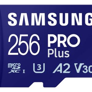 SAMSUNG PRO Plus microSD Memory Card + Adapter, 256GB MicroSDXC, Up to 180 MB/s, Full HD & 4K UHD, UHS-I, C10, U3, V30, A2 for Android Phones, Tablets, Action Camera, Drone, MB-MD256SA/APC