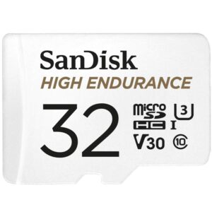 SanDisk 32GB High Endurance Video MicroSDHC Card with Adapter for Dash Cam and Home Monitoring Surveillance Systems – C10, U3, V30, 4K UHD, Micro SD Card – SDSQQNR-032G-GN6IA