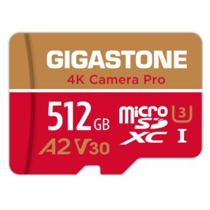 [Gigastone] 512GB Micro SD Card, 4K Camera Pro for GoPro, Security Camera, Wyze, DJI, Drone, Nintendo-Switch, R/W up to 100/60MB/s MicroSDXC Memory Card UHS-I U3 A2 V30