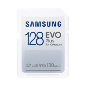 Samsung EVO Plus 128GB, SDXC, UHS-I, U3, Upto 130MB/s, FHD & 4K UHD Card for DSLR and mirrorless Cameras (MB-SC128K)