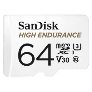 SanDisk 64GB High Endurance Video MicroSDXC Card with Adapter for Dash Cam and Home Monitoring Surveillance Systems – C10, U3, V30, 4K UHD, Micro SD Card – SDSQQNR-064G-GN6IA