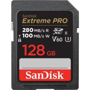 SanDisk Extreme PRO 128GB V60 UHS-II SD Cards, 280/100MB/s,V60,C10,UHS-II, for 6K Video Recording