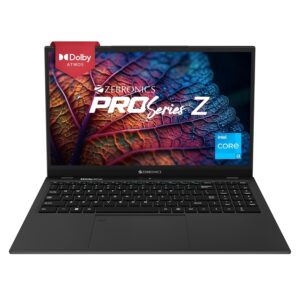 ZEBRONICS PRO Series Z NBC 3S, Intel Core 12th Gen i3 Processor 8GB RAM & 512GB SSD Laptop, 15.6 Inch (39.6CM), IPS 180° Display, Dolby Atmos, 38.5Wh Large Battery, Windows 11, Space Grey, 1.76 Kg