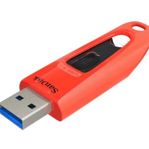 SanDisk Ultra USB 3.0 Flash Drive, CZ48 64GB, USB3.0, Red, Up to 130MB/s, Stylish Sleek Design, 5Y