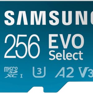 SAMSUNG EVO Select Plus Micro SD Memory Card + Adapter, 256GB microSDXC 130MB/s Full HD & 4K UHD, UHS-I, U3, A2, V30, Expanded Storage for Phone, Gaming, Tablet, MB-ME256KA/AM