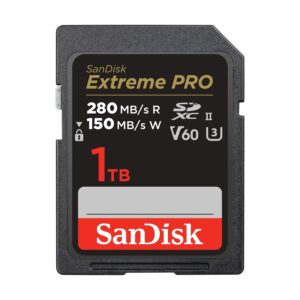 SanDisk Extreme PRO 1TB V60 UHS-II SD Cards, 280/150MB/s,V60,C10,UHS-II, for 6K Video Recording