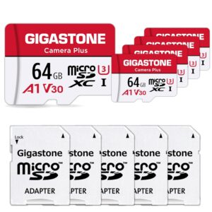 [Gigastone] 64GB Micro SD Card 5 Pack, Camera Plus, MicroSDXC Memory Card for Nintendo-Switch, Smartphone, Fire Tablet, 4K UHD Video Recording, UHS-I U3 C10 A1 V30, up to 95MB/s, with Adapter