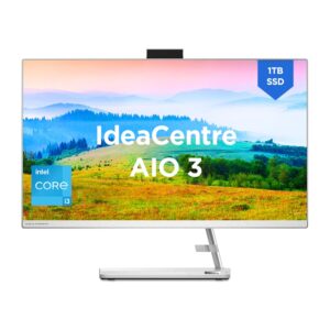 Lenovo IdeaCentre AIO 3 12th Gen Intel i3 27″ FHD IPS 3-Side Edgeless All-in-One Desktop with Alexa Built-in (8GB/1TB SSD/Win11/MS Office 2021/5.0 Camera/Wireless Keyboard & Mouse), F0GJ00QSIN